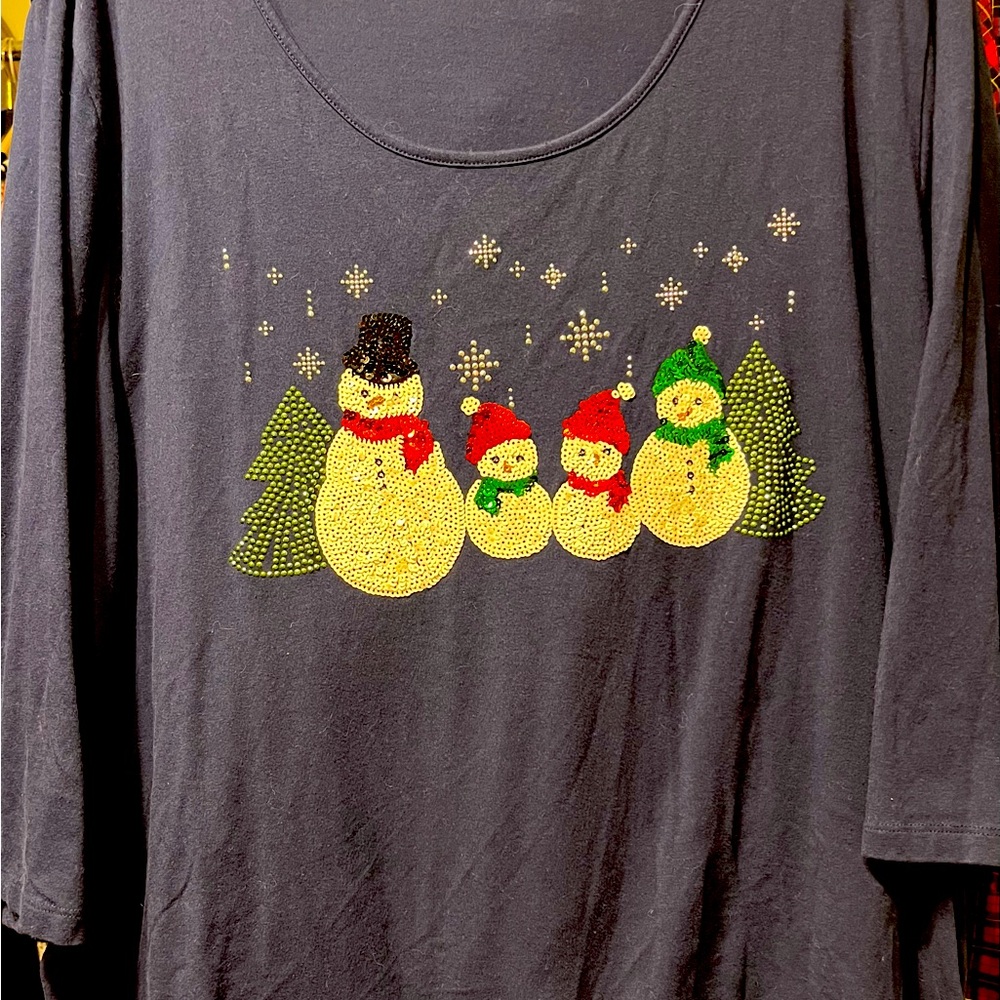 Blue Christmas shirt with white snowman size 3X